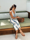 Tie front wide stripe knit dress- S24272, Washed denim - Stitch And Feather