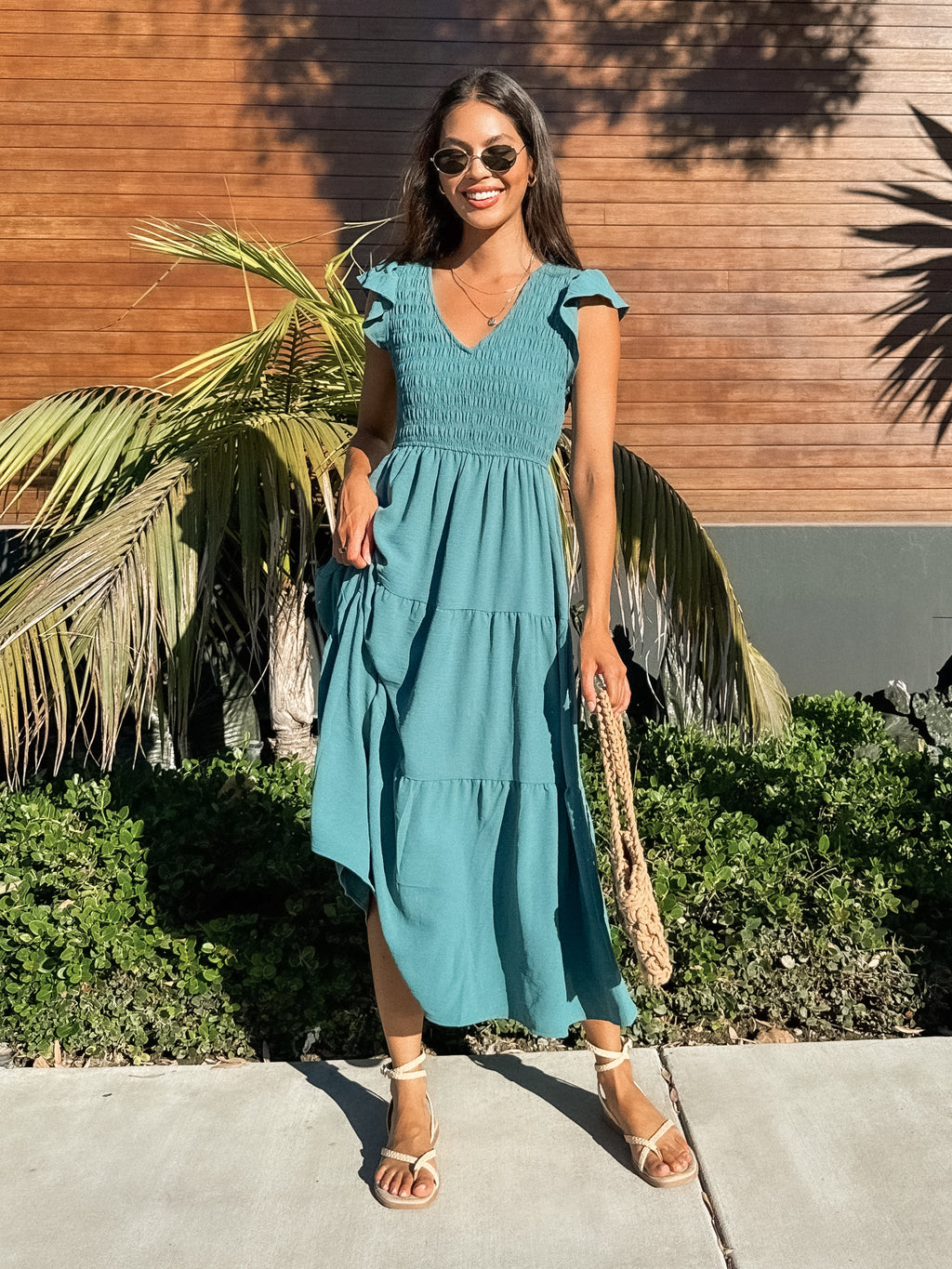 On the Town Midi Dress in Teal - Stitch And Feather