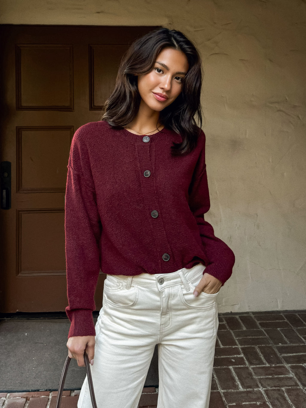 Sangria Button Knit Sweater