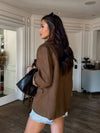 Chocolate Mousse Suede Blazer- TJ-10443-6 - Stitch And Feather