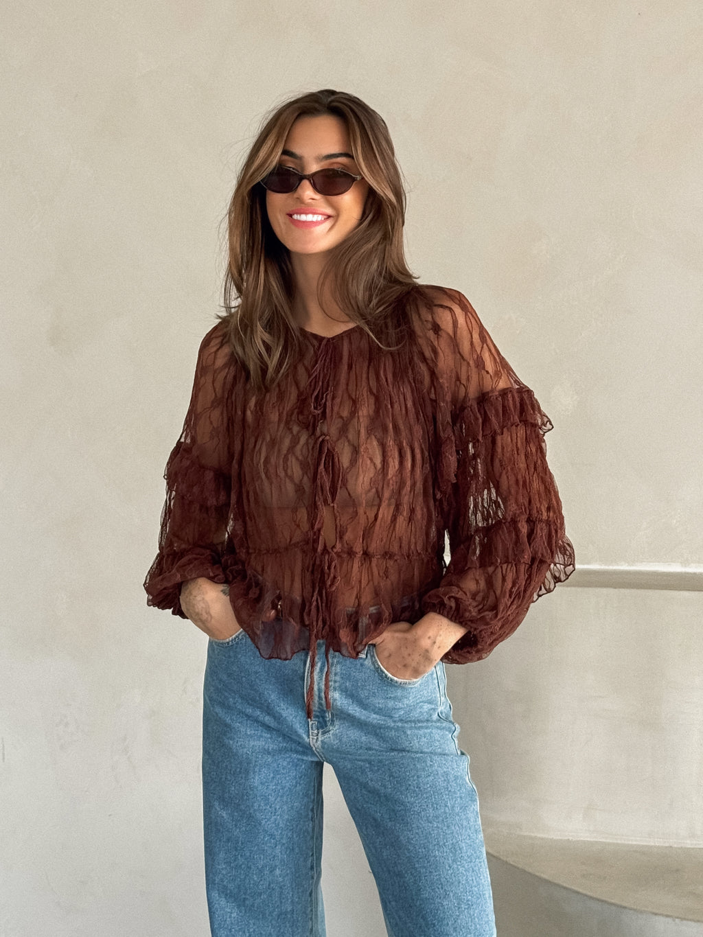 Alusia Lace Tie Front Top