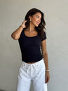 Rowan Scoop Neck Tee in Black - Stitch And Feather