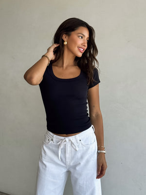Rowan Scoop Neck Tee in Black - Stitch And Feather