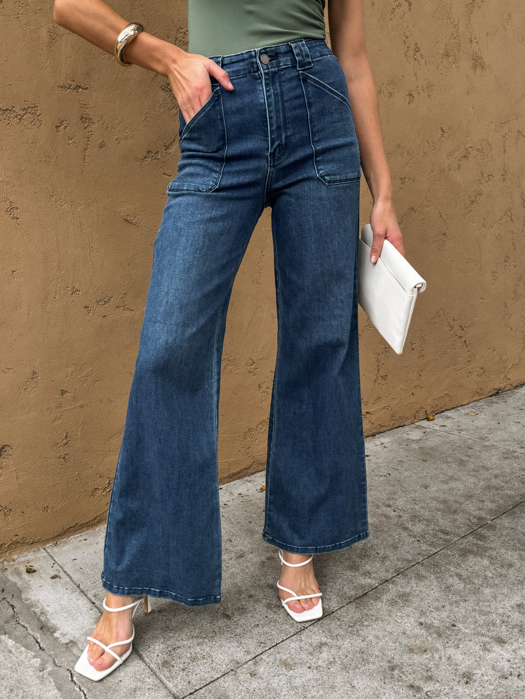 Scottie Patch Pocket Wide Leg Jeans in Dark