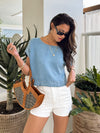 Chambray tie back top- B5SX1026-T, Blue - Stitch And Feather