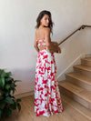 Twist ruched bodice maxi dress- SM-D20750L, Red/ivory - Stitch And Feather