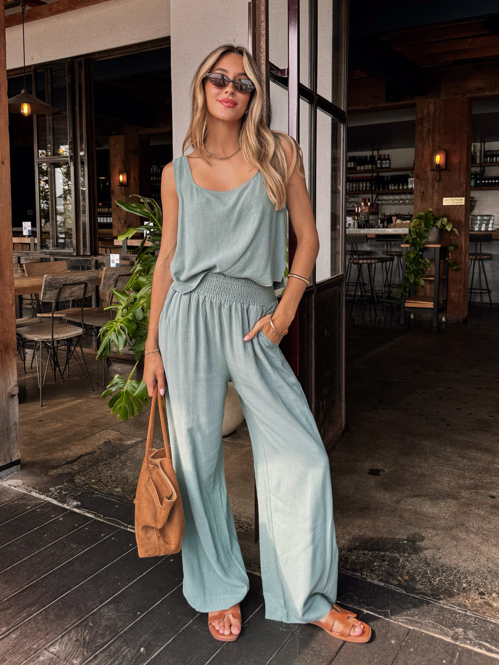 Mira Linen Tank Top in Green - Stitch And Feather