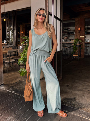 Mira Linen Tank Top in Green - Stitch And Feather