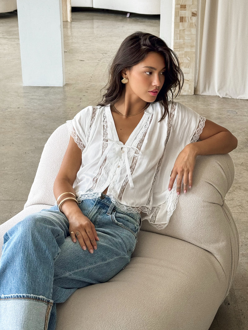 Guessing Game Lace Trim Top - Stitch And Feather