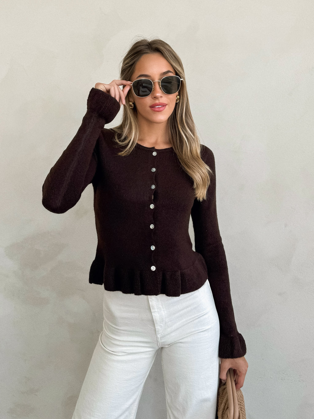 Alina Button Knit Top in Espresso