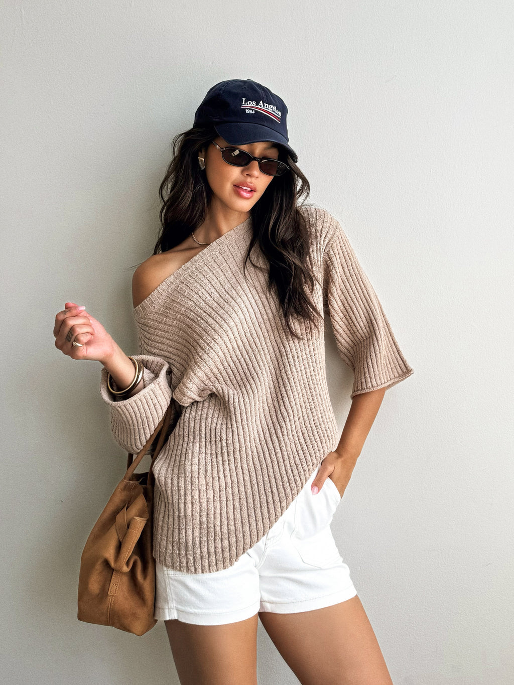 Luka Oversized Ribbed Sweater in Beige - Stitch And Feather