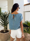 Chambray tie back top- B5SX1026-T, Blue - Stitch And Feather