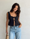 Alluring Tie Front Top in Black - Stitch And Feather