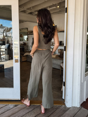 Cropped pant- EB40332NR-B, Olive - Stitch And Feather