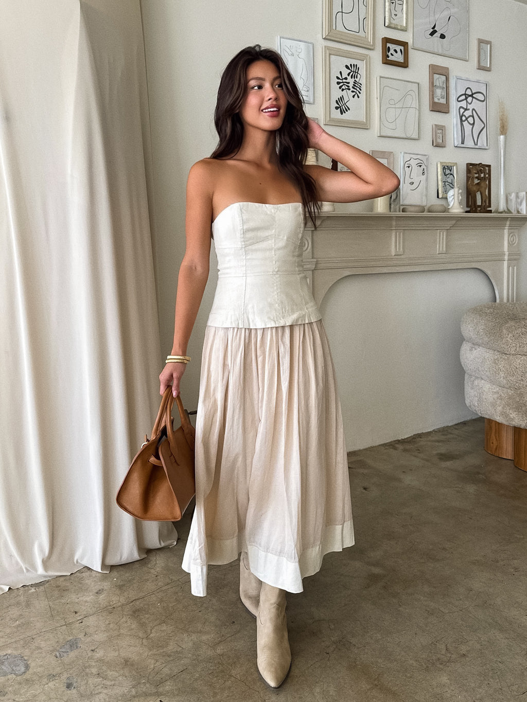 Americano Strapless Midi Dress in Ecru