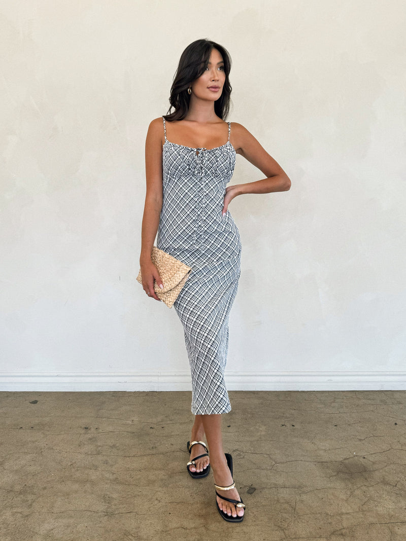 Off Duty Plaid Midi Dress - Stitch And Feather