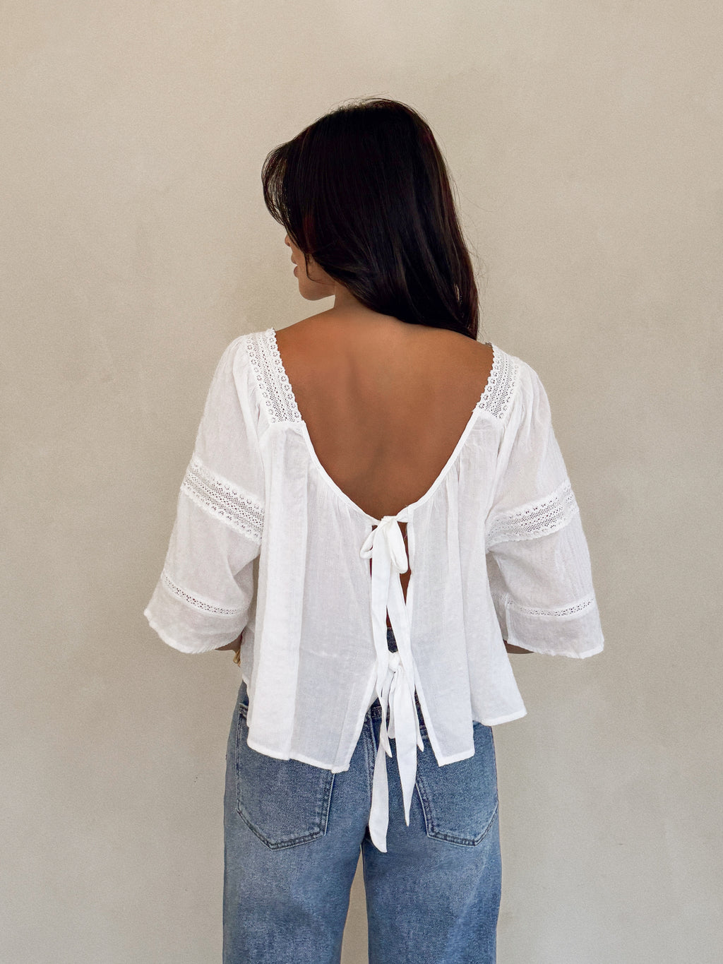 Joni Open Back Blouse in White - Stitch And Feather