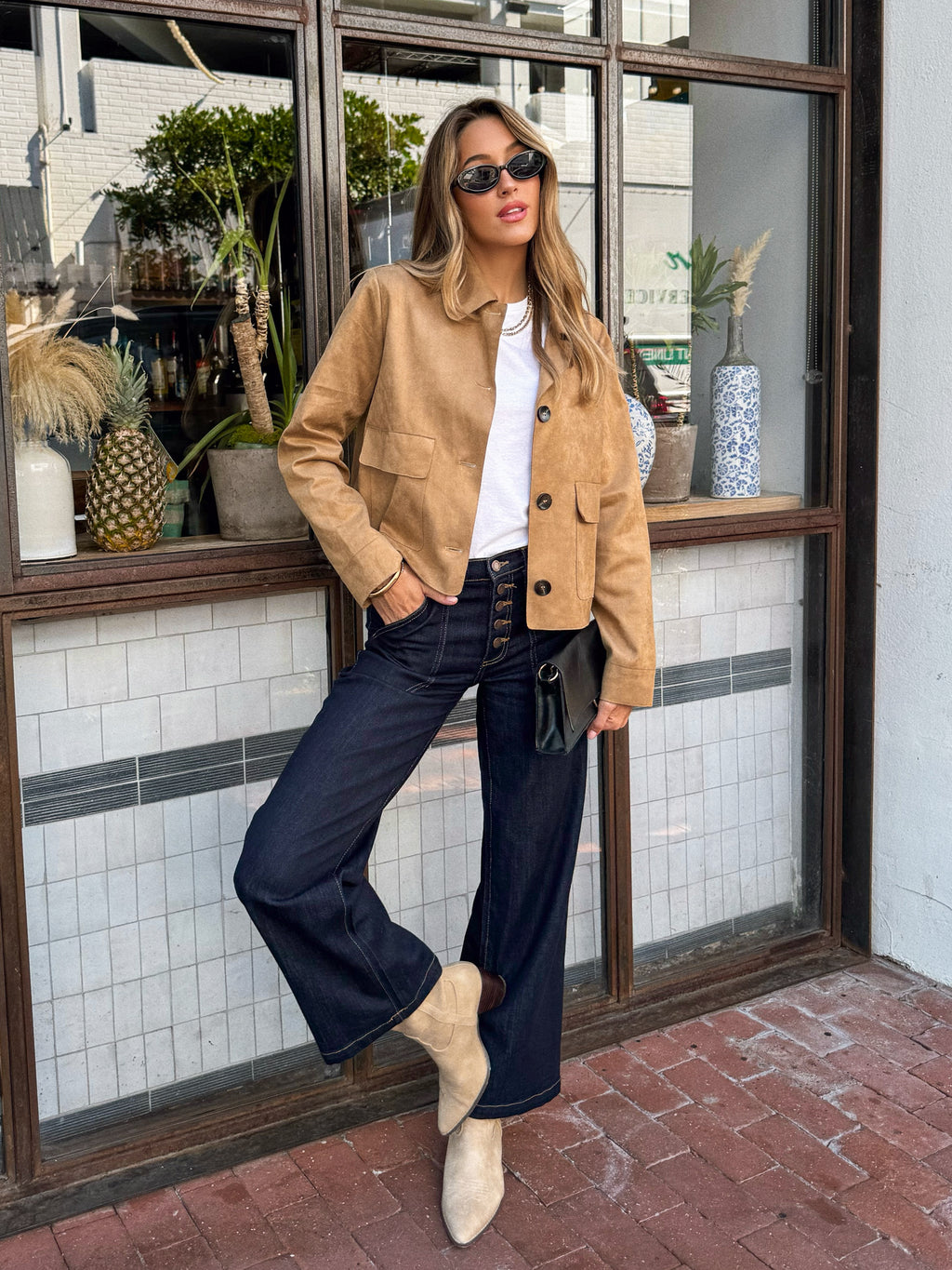 Vegan Suede button front jacket- SM-J60020A, Tan - Stitch And Feather