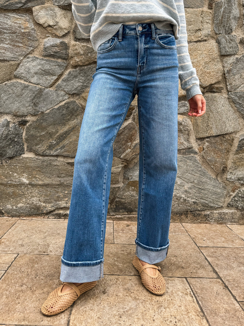 Avalon Cuffed Wide Leg Jeans - Stitch And Feather