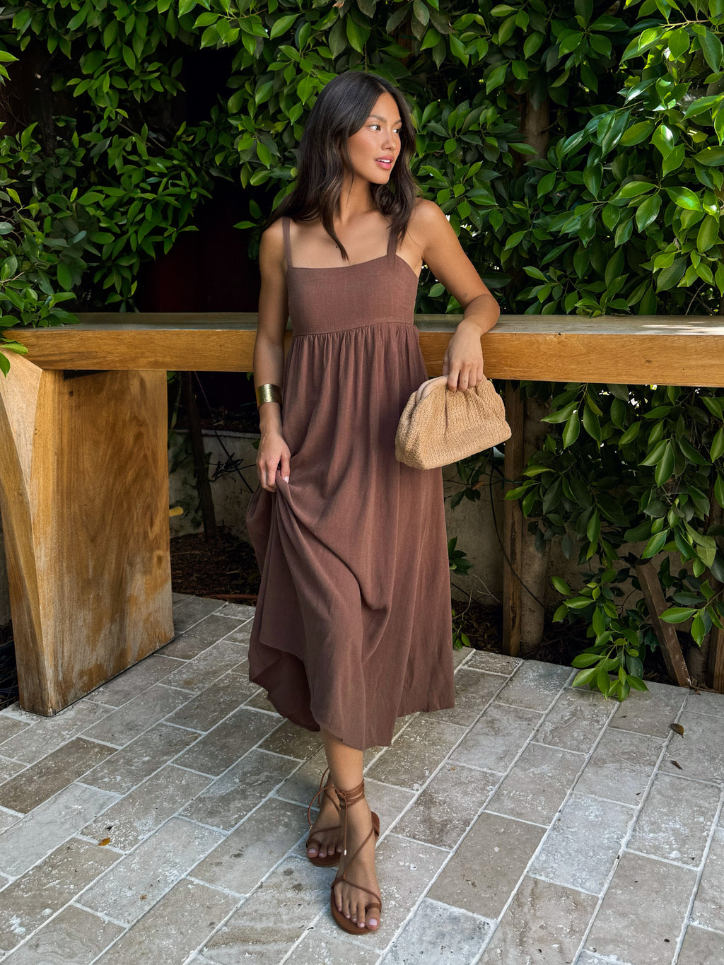 Espresso Linen Midi Dress - Stitch And Feather