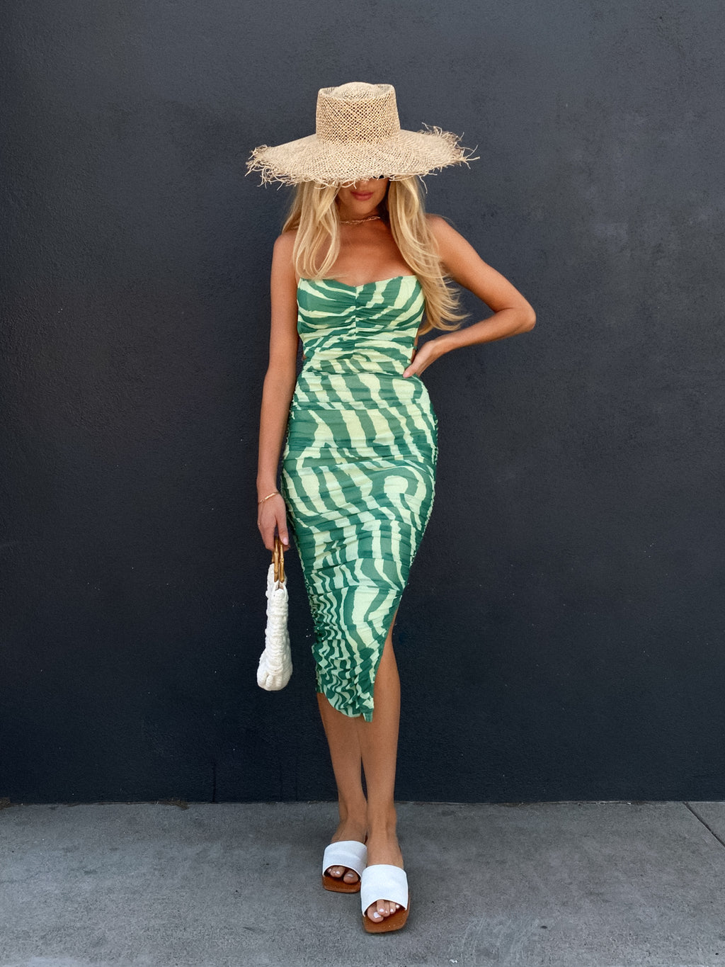 Santorini Shirred Midi Dress - Stitch And Feather