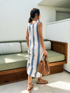 Tie front wide stripe knit dress- S24272, Washed denim - Stitch And Feather