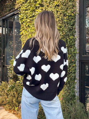 Soulmate Heart Print Sweater in Black - Stitch And Feather