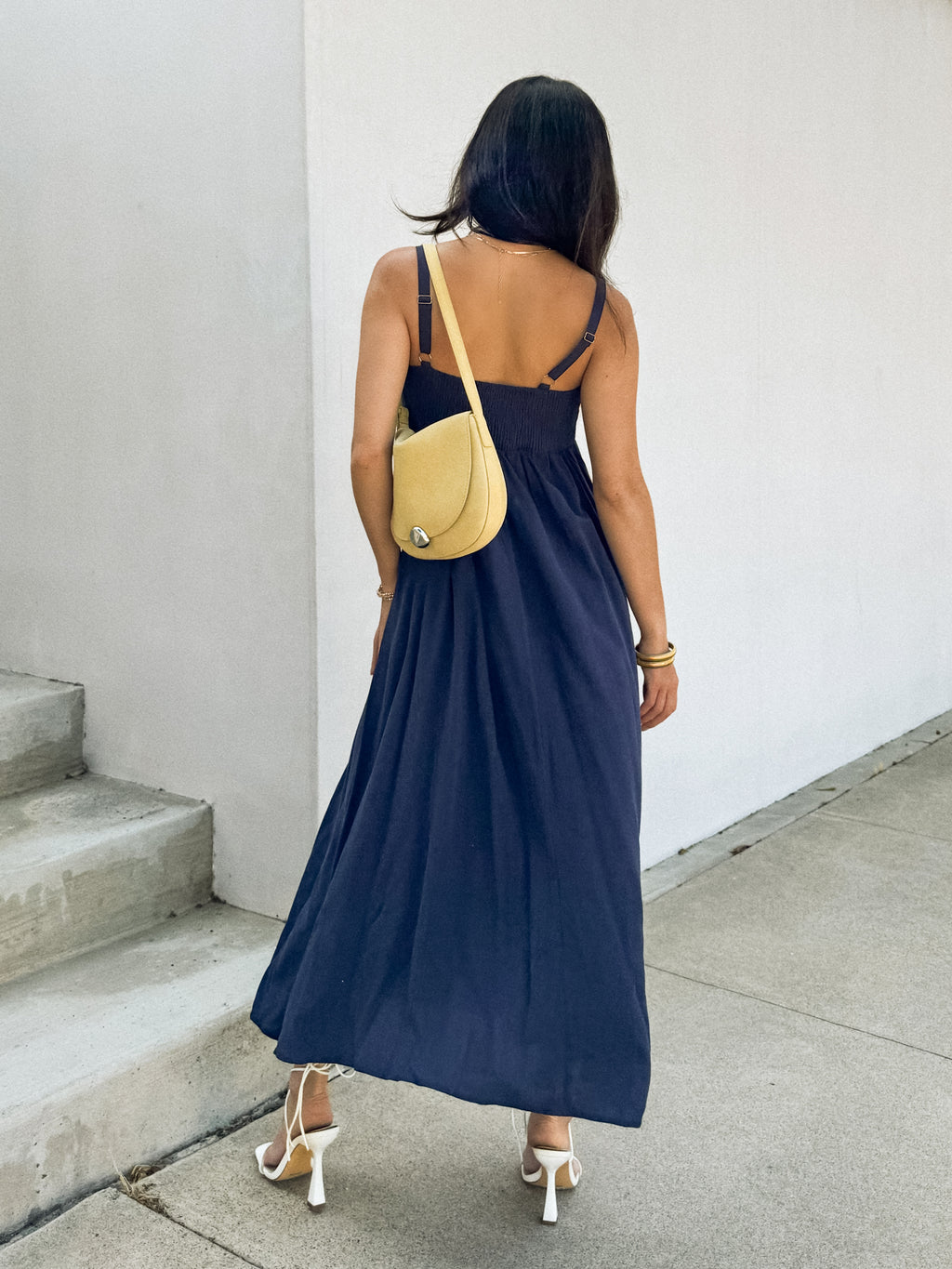 Liberty Linen Midi Dress in Navy - Stitch And Feather