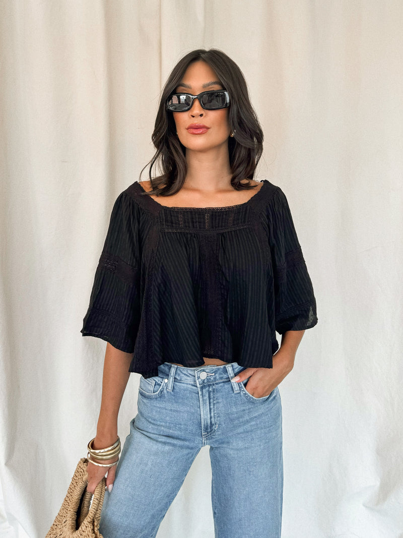 Joni Open Back Blouse in Black - Stitch And Feather