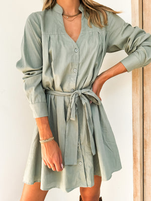 Thyme Mini Dress in Sage - Stitch And Feather