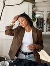 Chocolate Mousse Suede Blazer- TJ-10443-6 - Stitch And Feather
