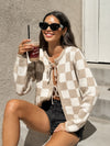 {Pre-Order} Checkmate Tie Front Sweater - Stitch And Feather