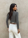 Cross the Line Stripe Top in Black - Stitch And Feather