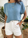 Chambray tie back top- B5SX1026-T, Blue - Stitch And Feather