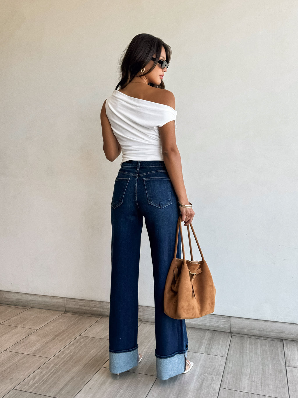 Harley Cuffed Palazzo Jeans in Dark Denim - Stitch And Feather