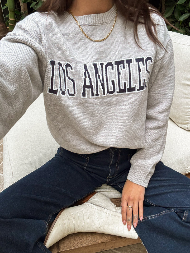 Los Angeles Graphic Sweater in Grey - Stitch And Feather