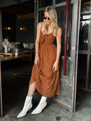 Terracotta Crinkle Maxi Dress - Stitch And Feather