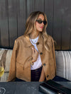 Vegan Suede button front jacket- SM-J60020A, Tan - Stitch And Feather