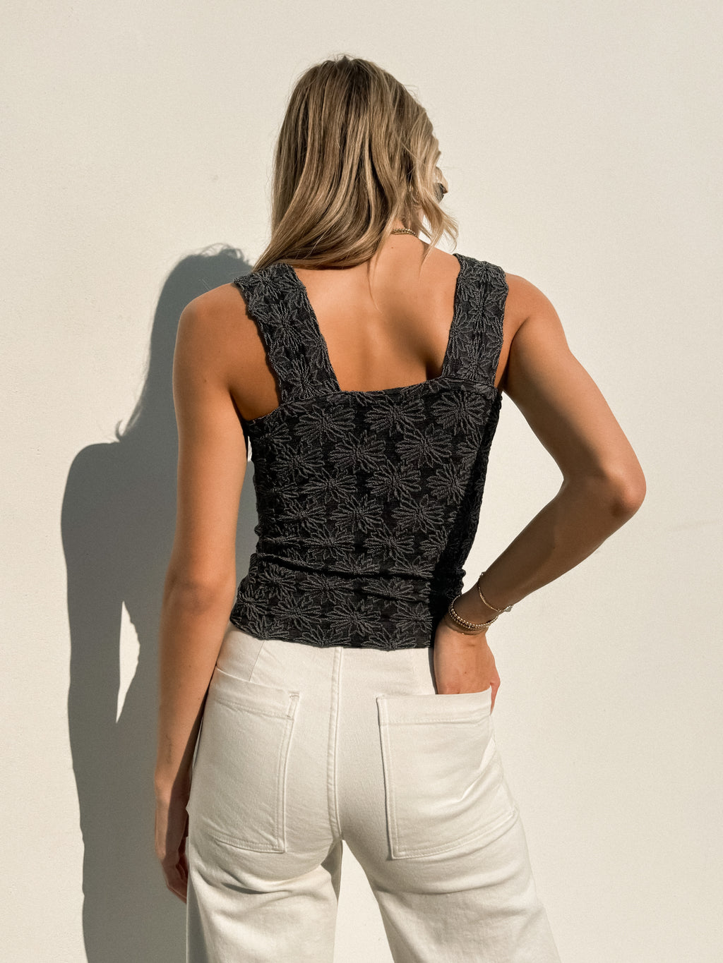 Junie Floral Jacquard Tank in Charcoal - Stitch And Feather