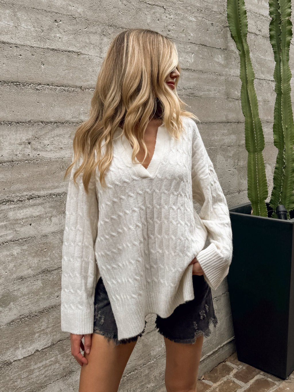 Enya Cable Knit Sweater in Cream