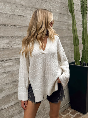 Enya Cable Knit Sweater in Cream
