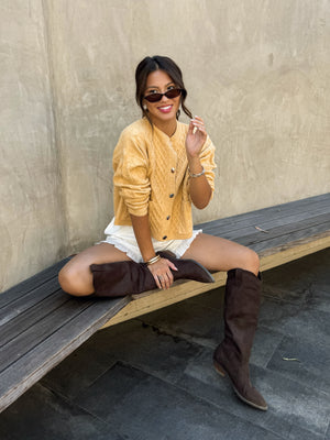 Golden Hour Cable Knit Sweater - Stitch And Feather