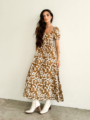 Toffee Floral Midi Dress - Final Sale - Stitch And Feather