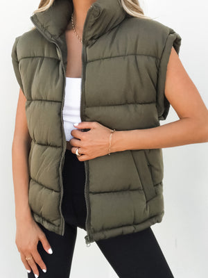 Belong Together Puffer Vest in Olive - Stitch And Feather