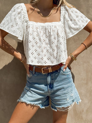 Georgia Eyelet Tie Back Top - Stitch And Feather