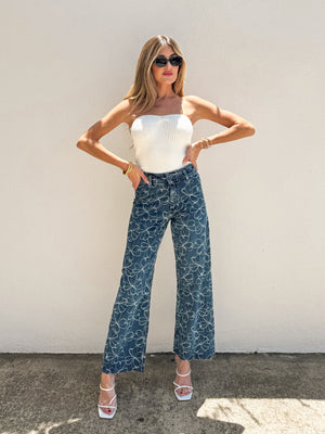 Aster Floral Wide Leg Jeans - Stitch And Feather