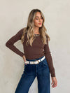 Mia Long Sleeve Knit Top in Brown