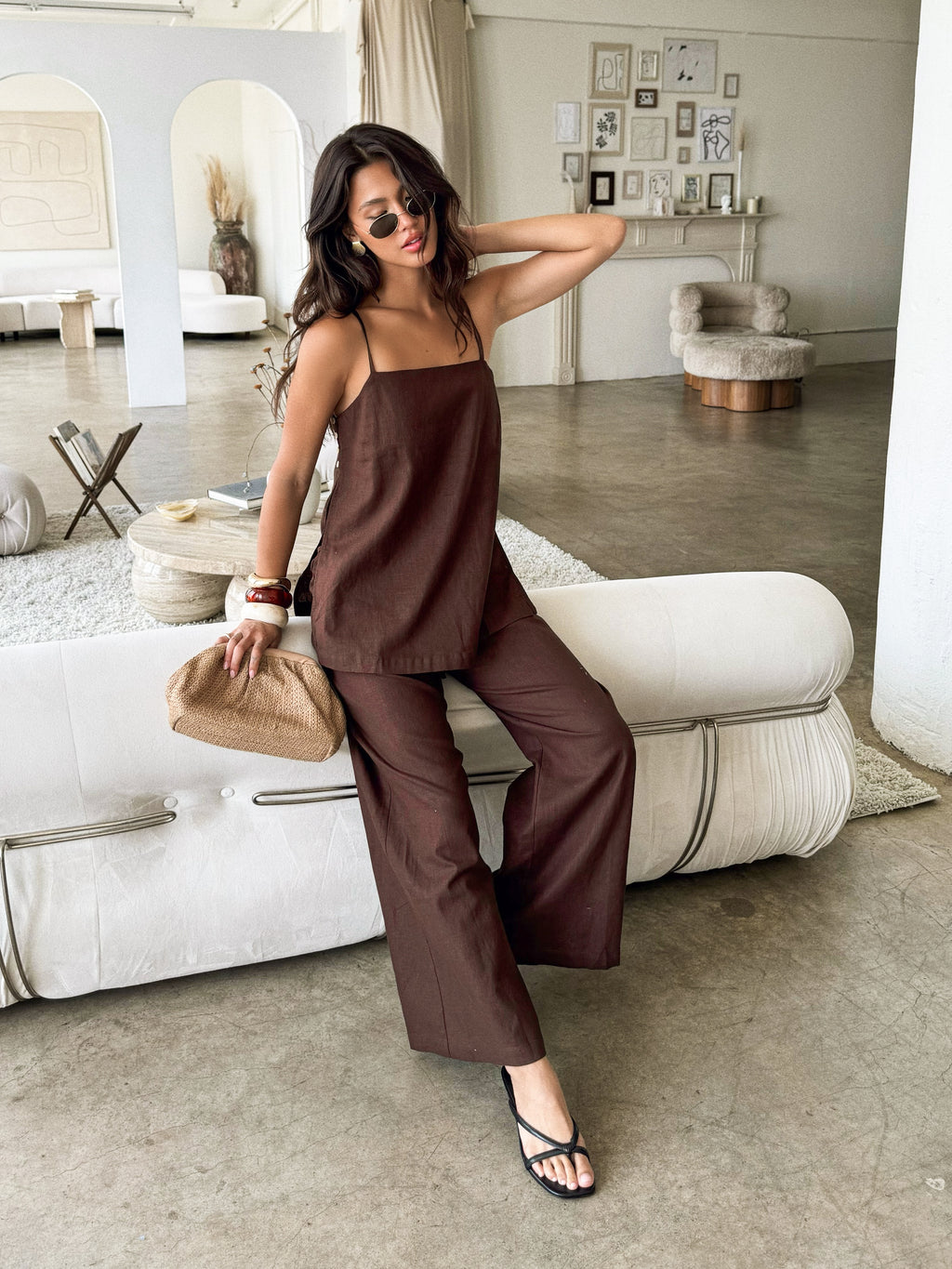Palais Linen Tank in Chocolate