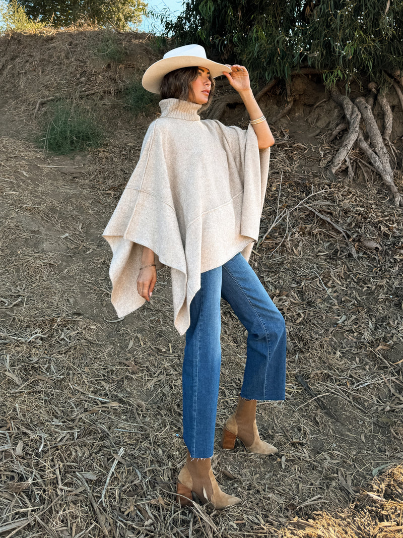 Countryside Turtleneck Knit Poncho - Stitch And Feather