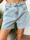 Washed Denim Mom Shorts - Stitch And Feather